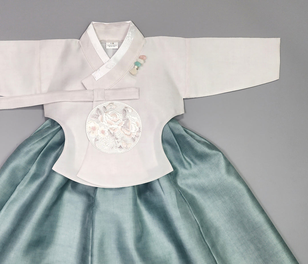 Hanbok Girl Baby Korea Traditional Clothing Set First Birthday Celebration Party 100th Birth1–15 years Ivory Green HG105