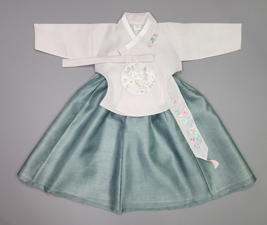 Hanbok Girl Baby Korea Traditional Clothing Set First Birthday Celebration Party 100th Birth1–15 years Ivory Green HG105