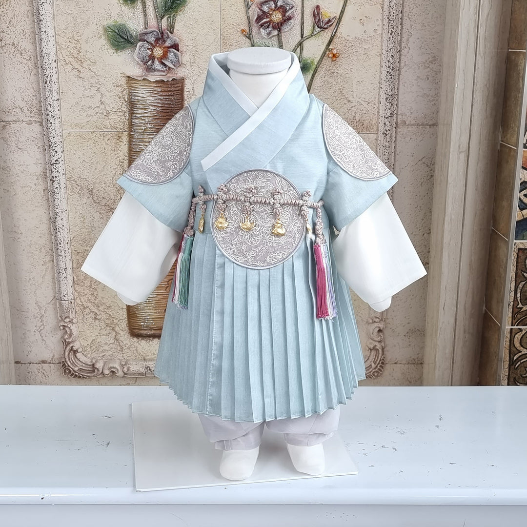 Korean Traditional Boy Baby Hanbok Dol Baikil Party Celebration 100th-10 Ages King Design Blue GHB101