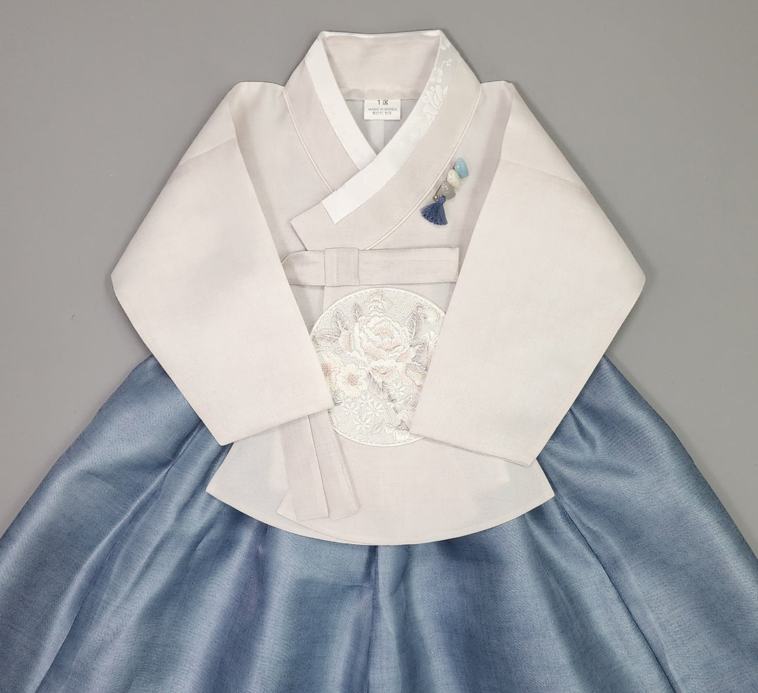 Hanbok Girl Baby Korea Traditional Clothing Set First Birthday Celebration Party 100th Birth1–15 years Blue Ivory HG109