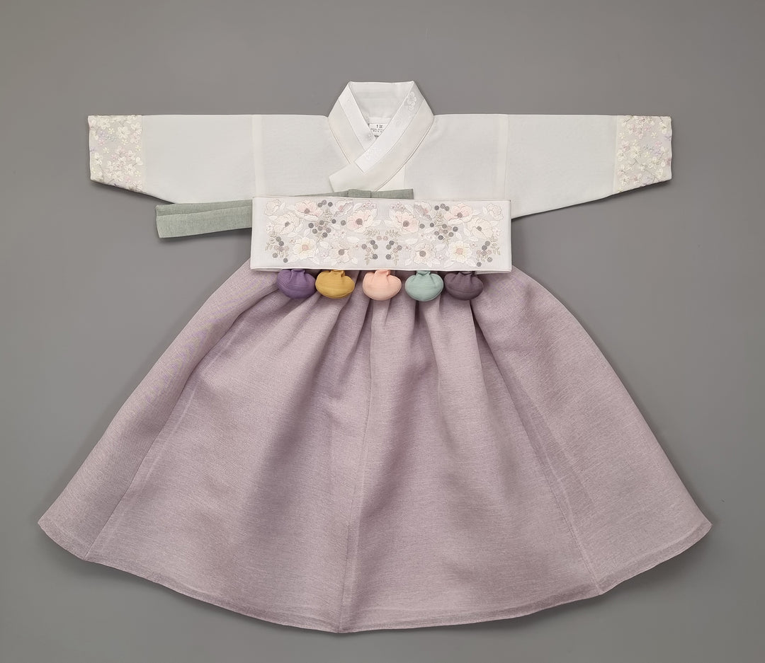 Hanbok Girl Baby Korea Traditional Clothing Set First Birthday Celebration Party 100th Birth Celebration 1–15 years Ivory Violet HG165