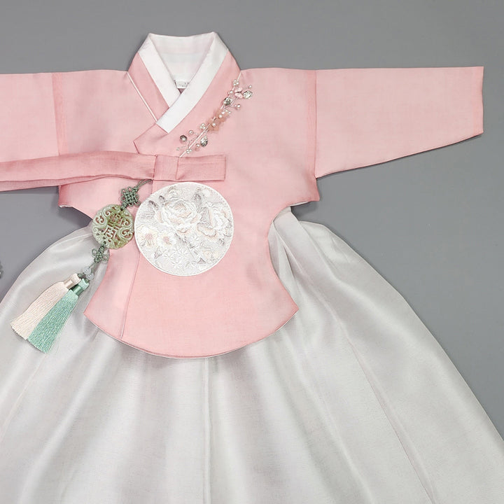 Hanbok Girl Baby Korea Traditional Clothing Set First Birthday Celebration Party 100th Birth1–15 years Pink Ivory HG108