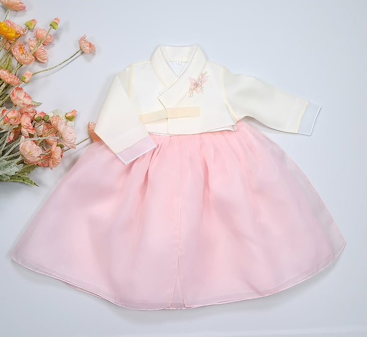 Hanbok Girl Baby Korea Traditional Clothing Set First Birthday Celebration Party Celebration 1–8 years Pastel Beige Pink OSG102