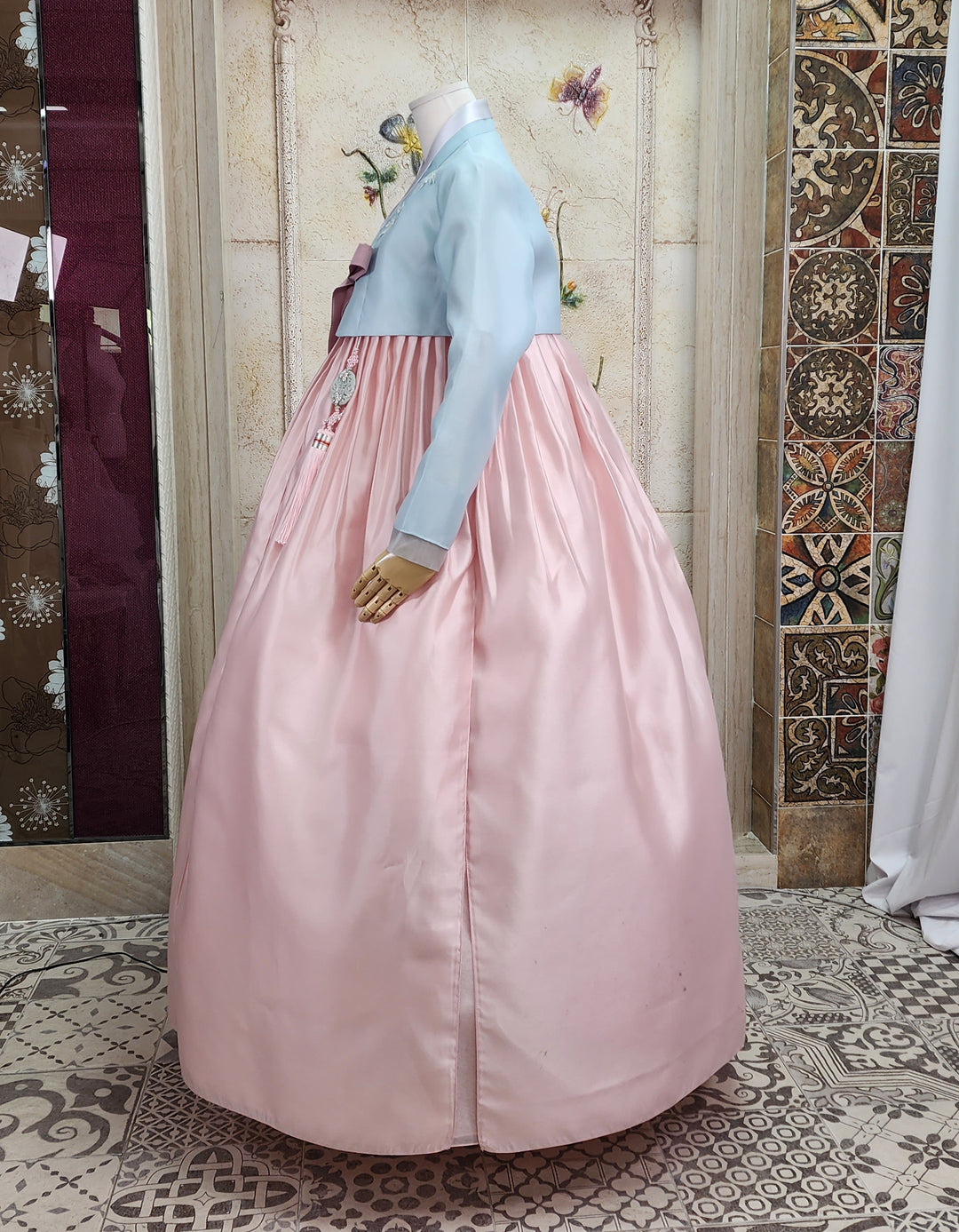 Korean Traditional Woman Personal Custom Hanbok Wedding Party Ceremony Blue Pink Mom Hanbok OSW004