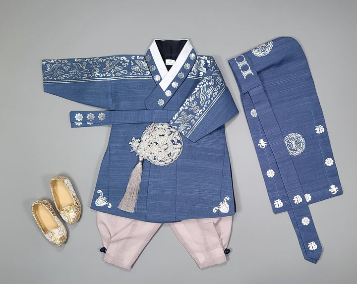 Korean Traditioanl Boy Baby Hanbok Dol Baikil Party Celebration 100th-8 Ages Silver Print