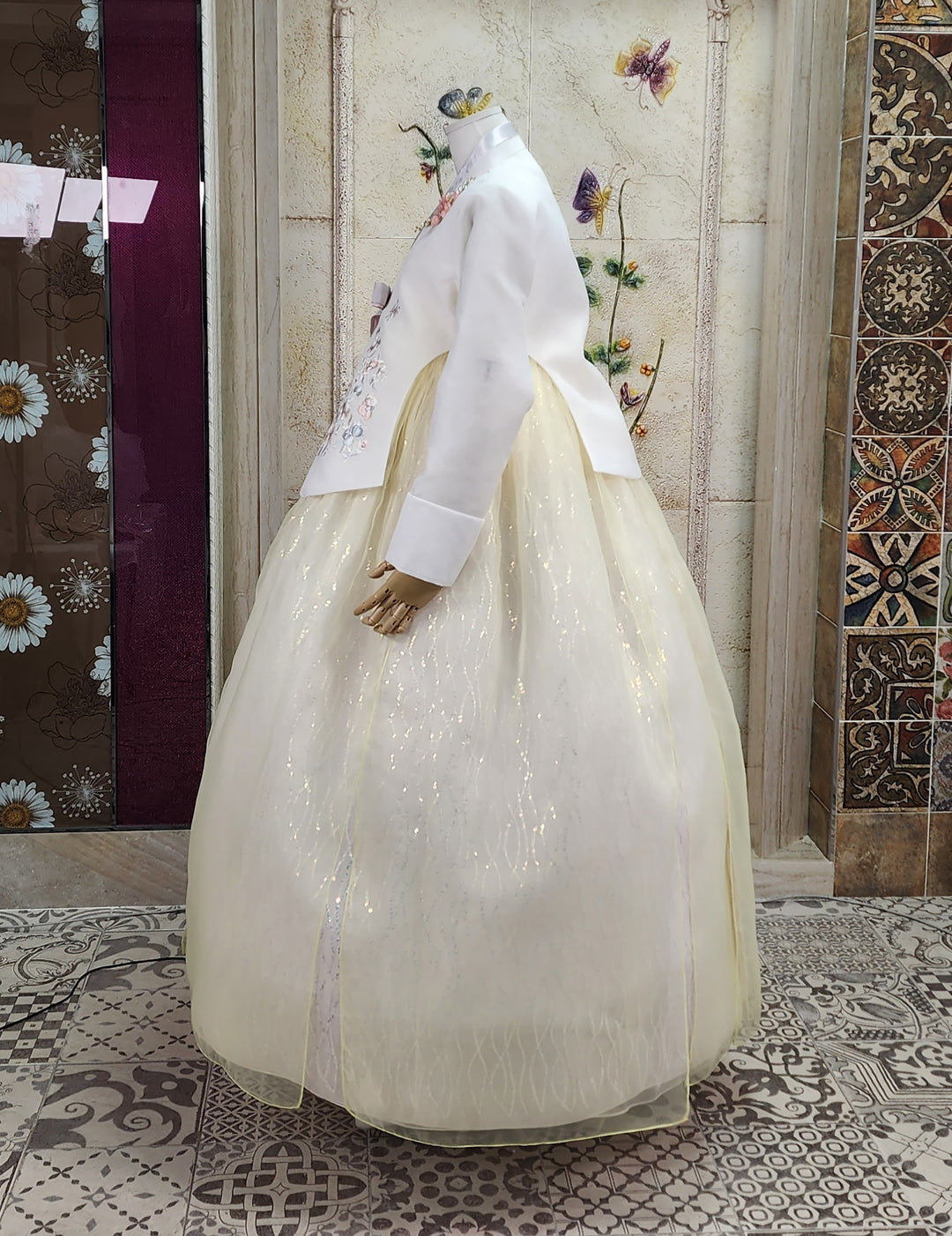 Korean Traditional Woman Personal Custom Hanbok Wedding Party Ceremony Ivory Embroidery Beads Skirt Hanbok 318