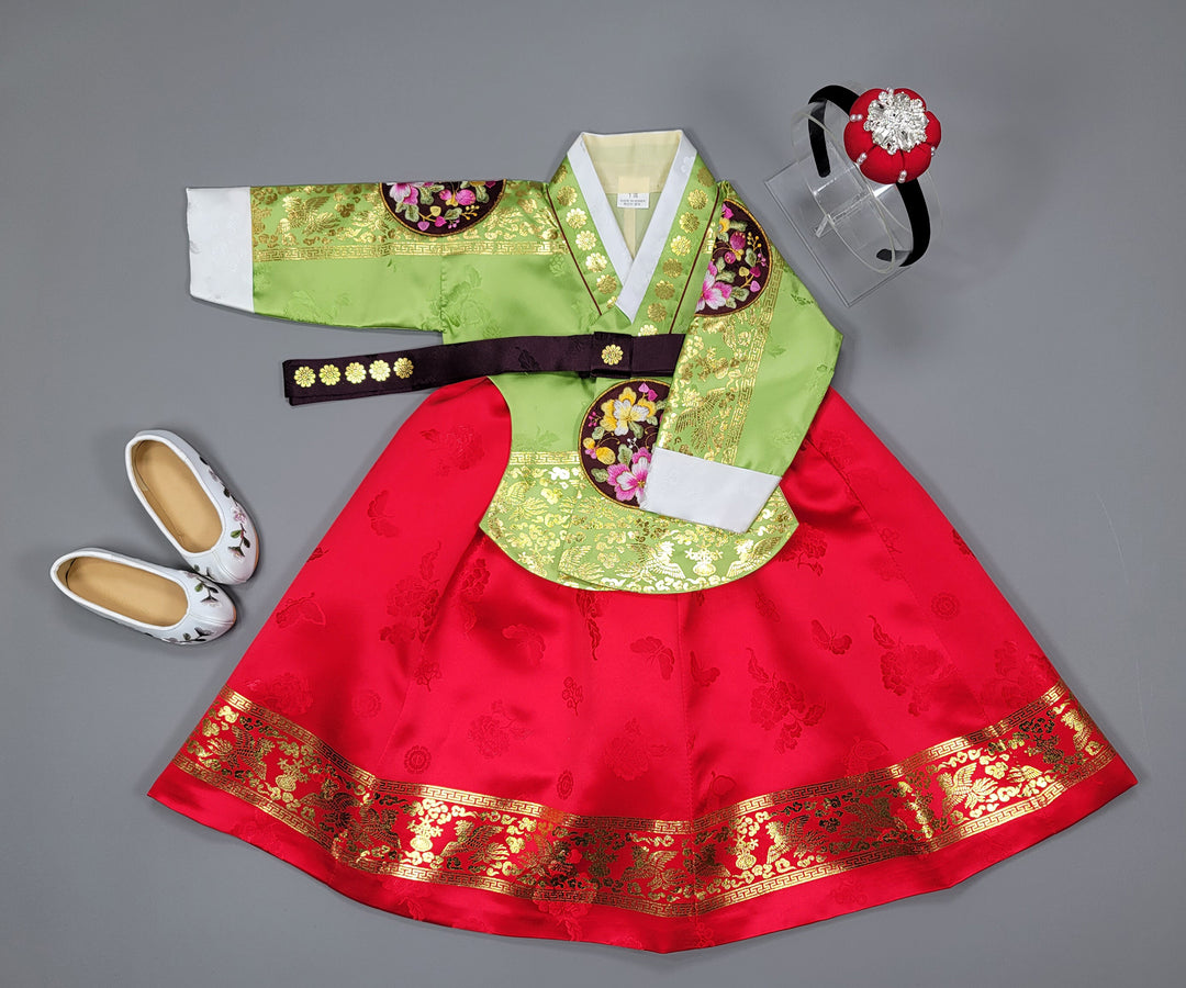 Hanbok Dress Girl Baby Korea Traditional Clothing Set First Birthday Celebration Party 100th Birth1–15 years Gold Print HG148