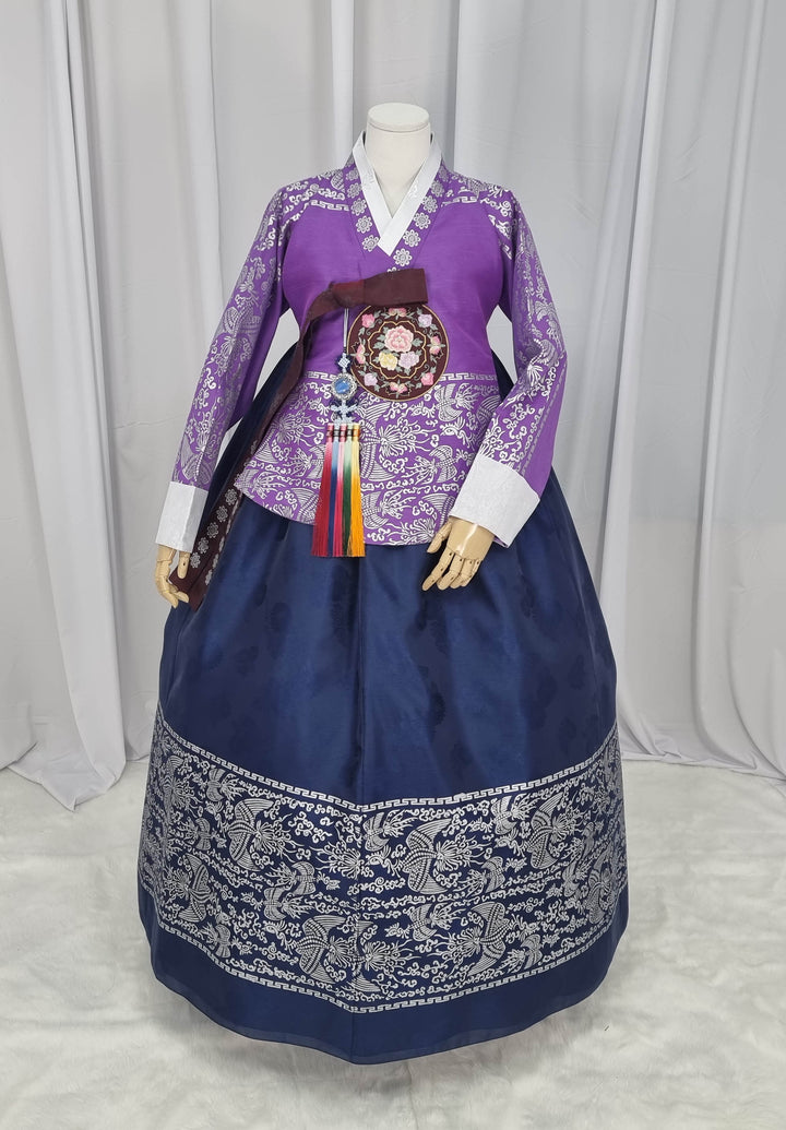 Korean Traditional Woman Personal Custom Hanbok Wedding Party Ceremony High Quality Print Dangui 당의 Queen Princess Design Hanbok Purple Navy OSW143