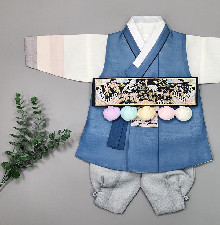 Korean Traditional Boy Baby Hanbok Dol Baikil Party Celebration 100th-15 Ages Blue JYB107