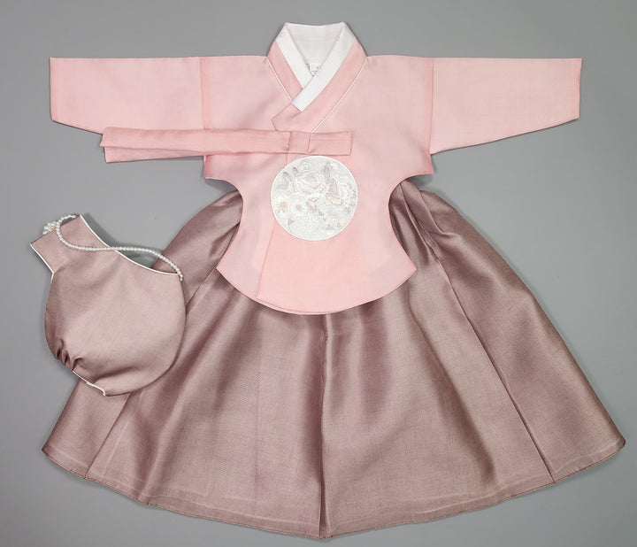 Hanbok Girl Baby Korea Traditional Clothing Set First Birthday Celebration Party 100th Birth1–15 years Pink Brown HG112