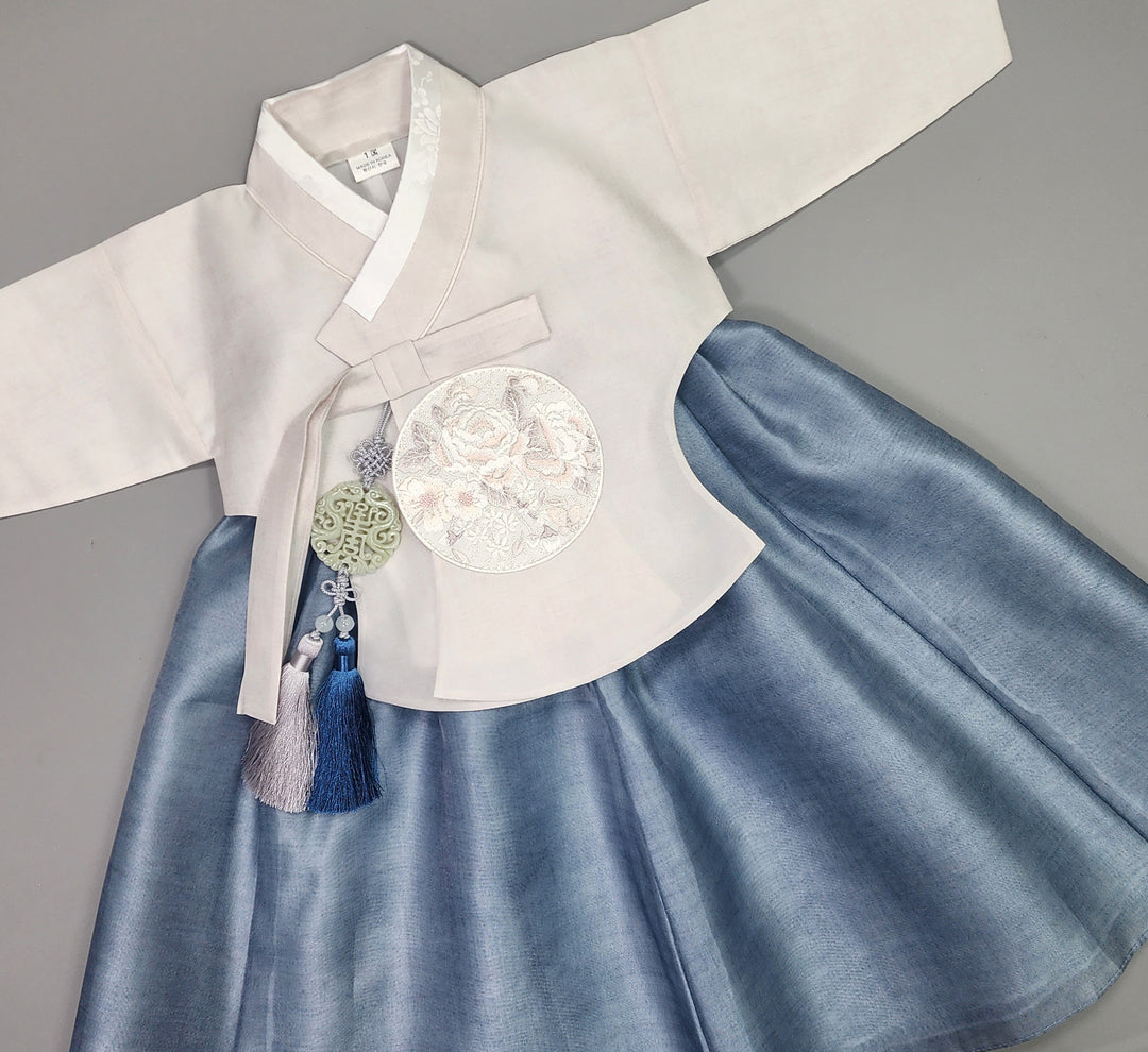 Hanbok Girl Baby Korea Traditional Clothing Set First Birthday Celebration Party 100th Birth1–15 years Blue Ivory HG109