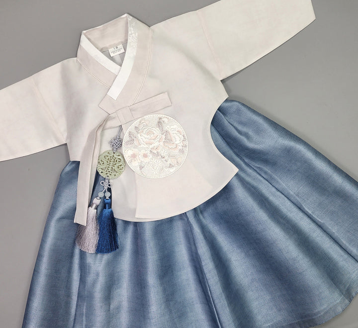 Hanbok Girl Baby Korea Traditional Clothing Set First Birthday Celebration Party 100th Birth1–15 years Blue Ivory HG109