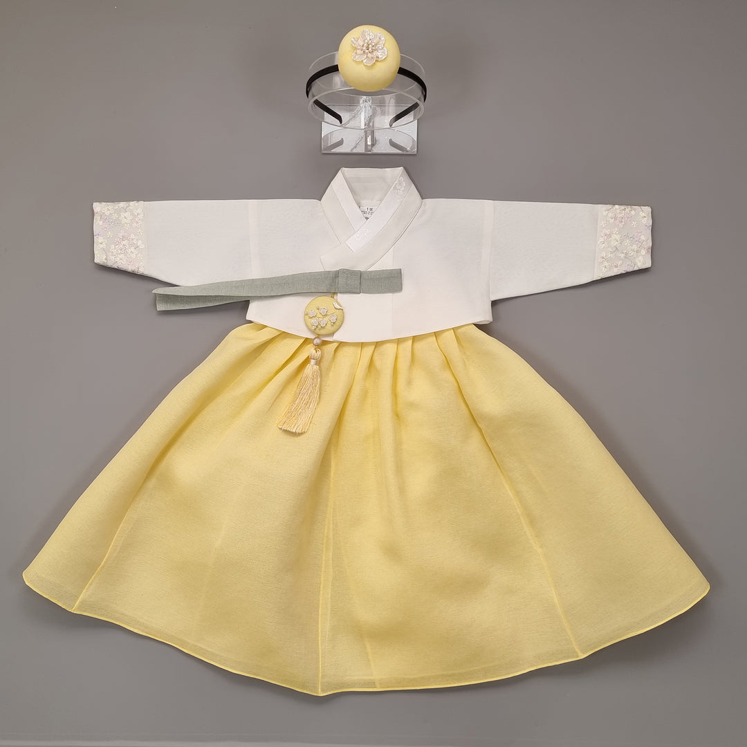 Hanbok Girl Baby Korea Traditional Clothing Set First Birthday Celebration Party 100th Birth Celebration 1–15 years Ivory Yellow HG166