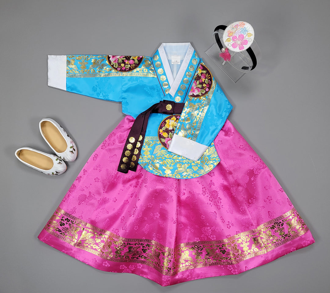 Hanbok Dress Girl Baby Korea Traditional Clothing Set First Birthday Celebration Party 100th Birth1–15 years Gold Print HG150