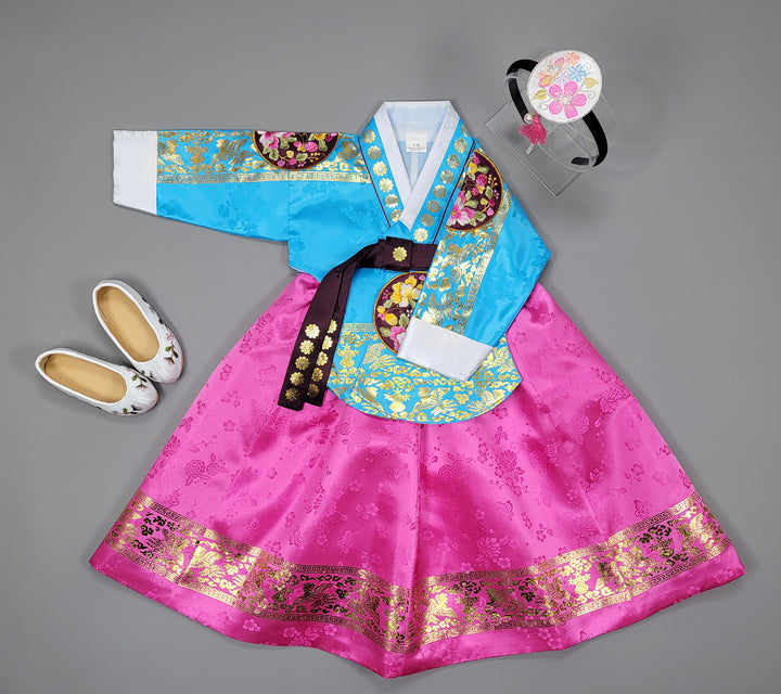 Hanbok Dress Girl Baby Korea Traditional Clothing Set First Birthday Celebration Party 100th Birth1–15 years Gold Print HG150