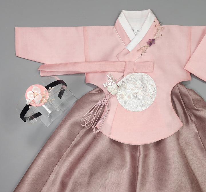 Hanbok Girl Baby Korea Traditional Clothing Set First Birthday Celebration Party 100th Birth1–15 years Pink Brown HG112