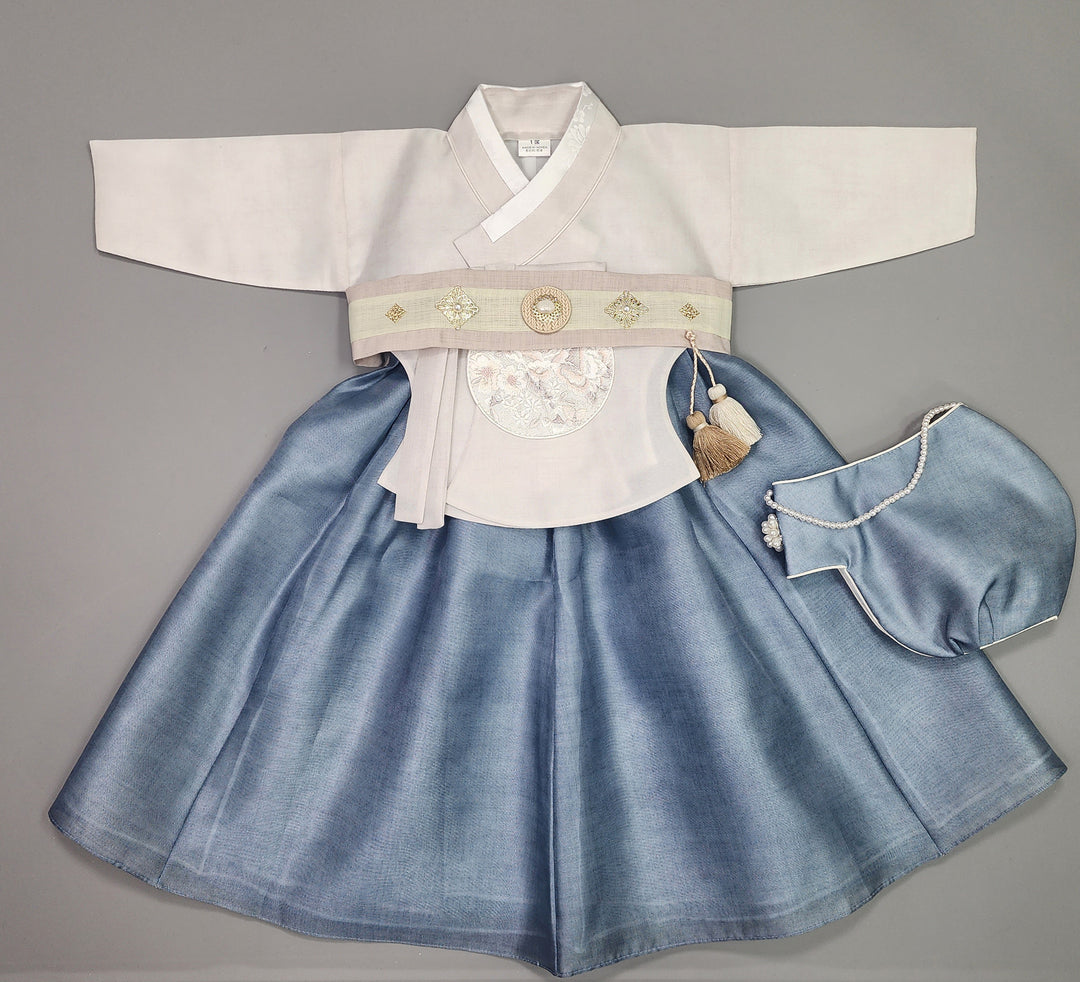 Hanbok Girl Baby Korea Traditional Clothing Set First Birthday Celebration Party 100th Birth1–15 years Blue Ivory HG109