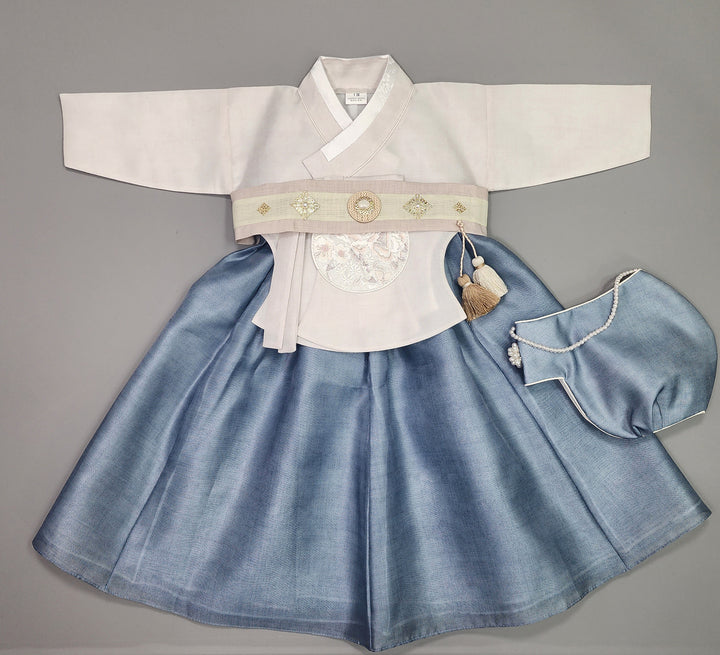 Hanbok Girl Baby Korea Traditional Clothing Set First Birthday Celebration Party 100th Birth1–15 years Blue Ivory HG109