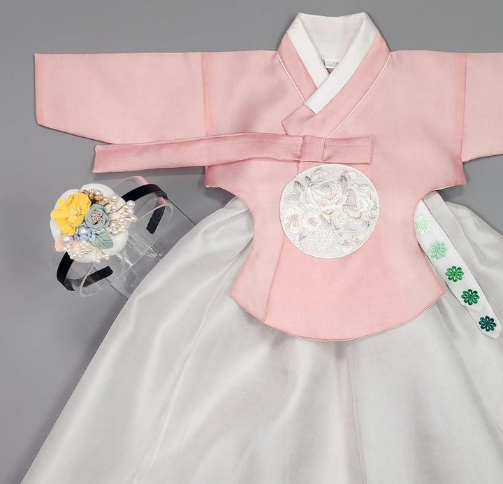 Hanbok Girl Baby Korea Traditional Clothing Set First Birthday Celebration Party 100th Birth1–15 years Pink Ivory HG108