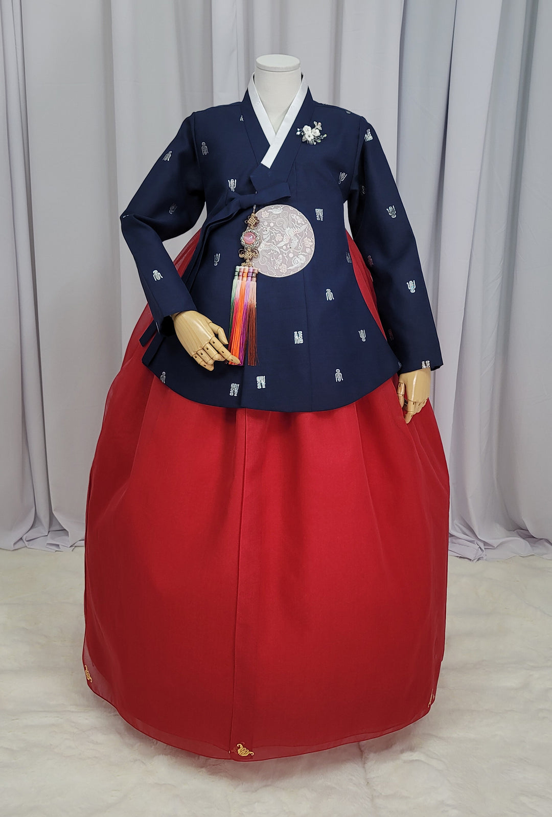 Korean Traditional Woman Personal Custom Hanbok Wedding Party Ceremony High Quality Print Dangui 당의 Queen Princess Design Hanbok Navy Red OSW150