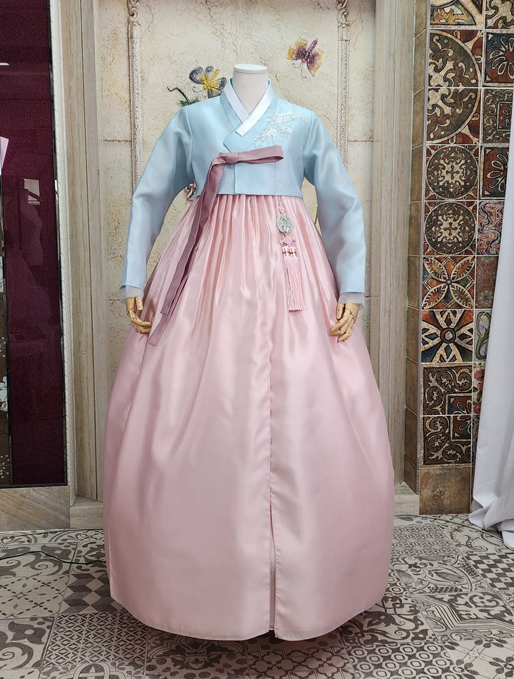 Korean Traditional Woman Personal Custom Hanbok Wedding Party Ceremony Blue Pink Mom Hanbok OSW004