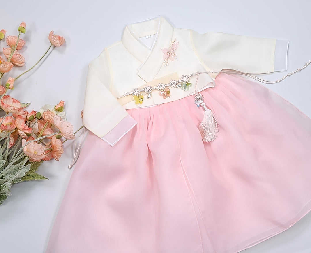 Hanbok Girl Baby Korea Traditional Clothing Set First Birthday Celebration Party Celebration 1–8 years Pastel Beige Pink OSG102