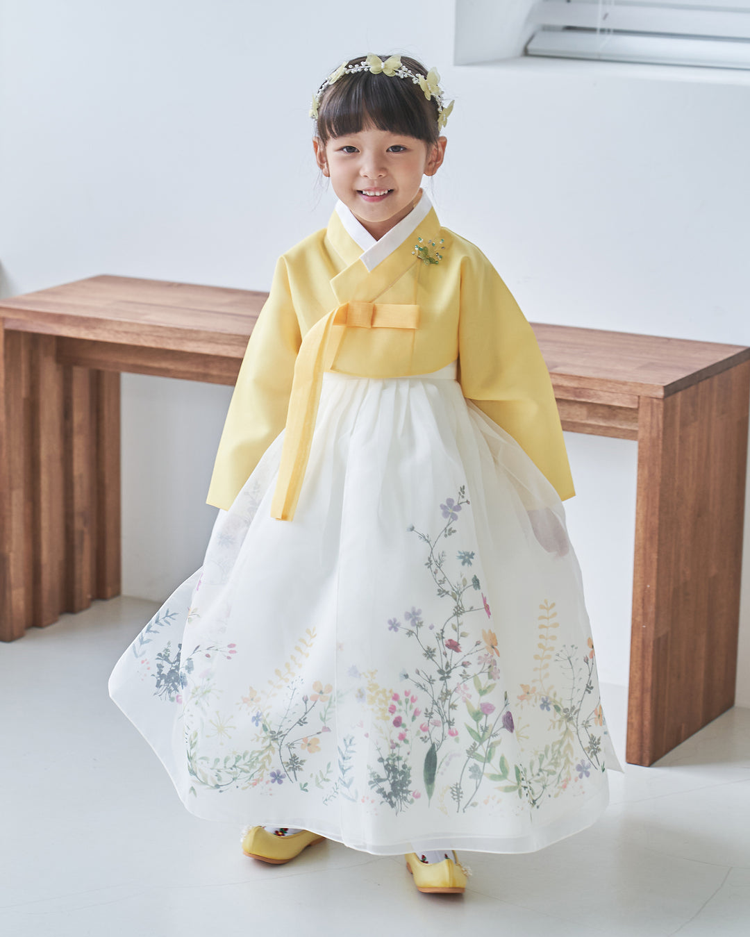 Hanbok Girl Baby Korea Traditional Clothing Set First Birthday Celebration Party 100th Birth Celebration 1-8 years Yellow Flower