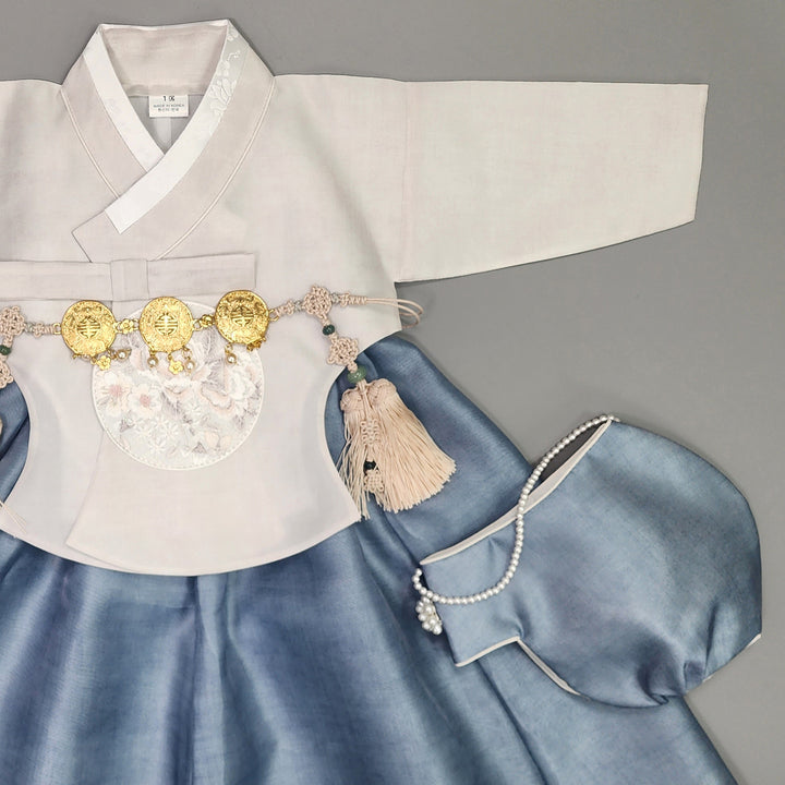 Hanbok Girl Baby Korea Traditional Clothing Set First Birthday Celebration Party 100th Birth1–15 years Blue Ivory HG109