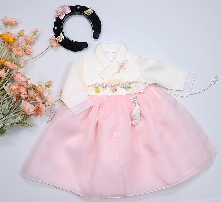 Hanbok Girl Baby Korea Traditional Clothing Set First Birthday Celebration Party Celebration 1–8 years Pastel Beige Pink OSG102