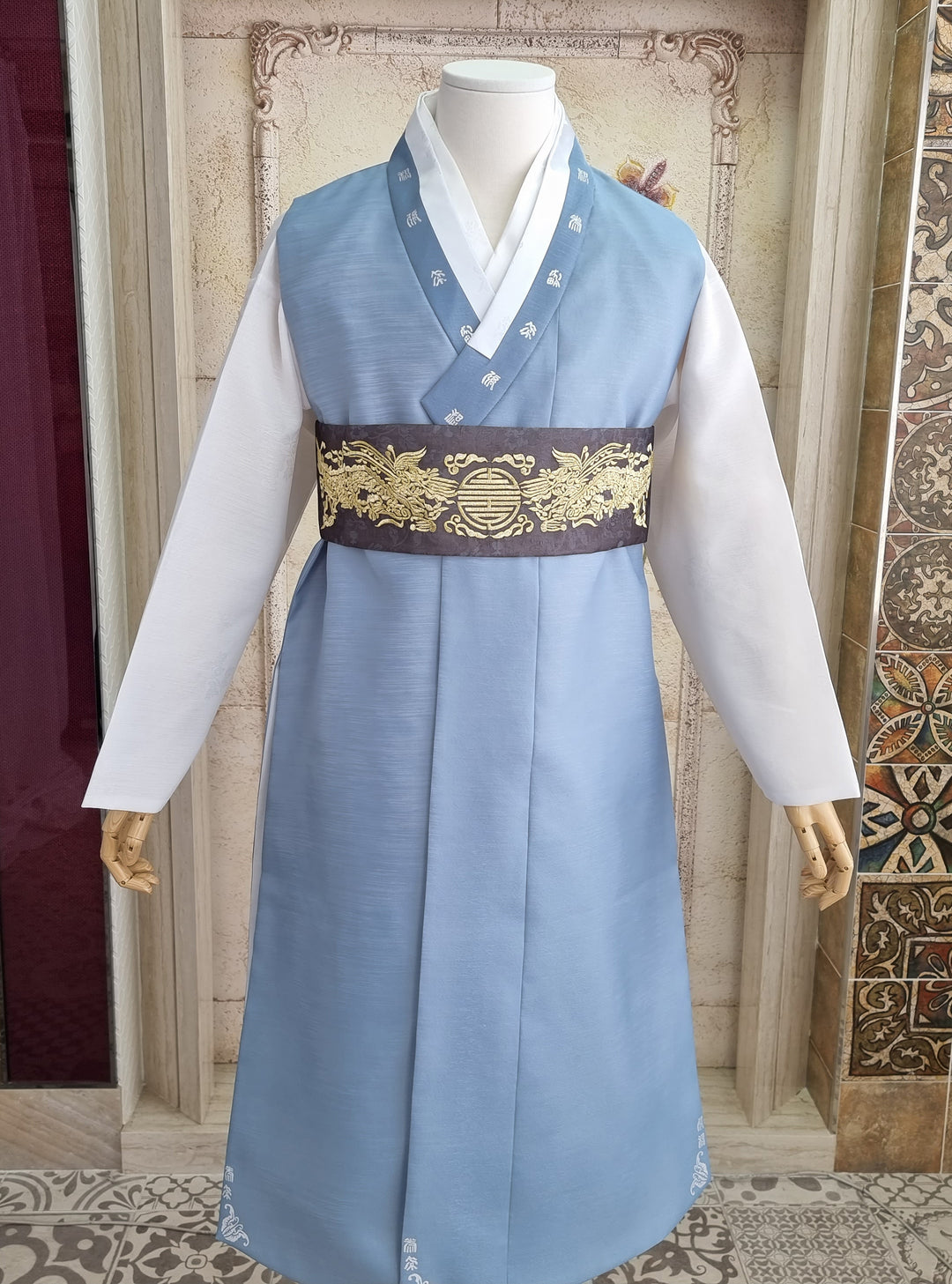 Korean Traditional Woman Man Couple Family Set Personal Custom Hanbok Wedding Party Ceremony Blue Hanbok OSF132