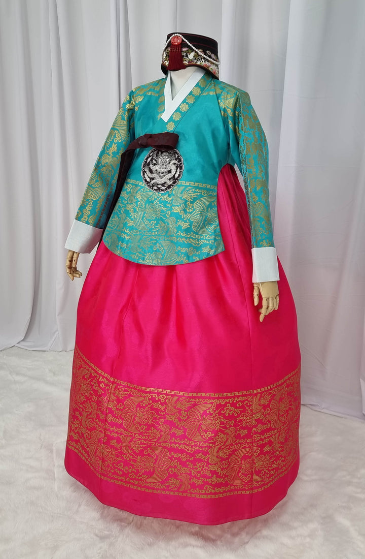 Korean Traditional Woman Personal Custom Hanbok Wedding Party Ceremony High Quality Print Dangui 당의 Queen Princess Design Hanbok Green Red OSW147