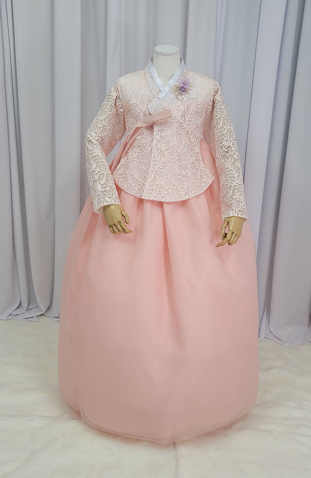 Korean Traditional Fancy Woman Personal Custom Hanbok Wedding Party Ceremony Mom Daughter Couple Look Pink Peach Lace Hanbok OSF136