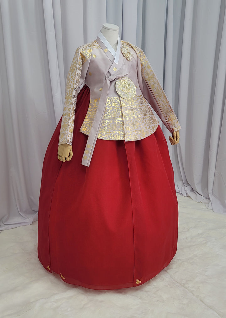 Korean Traditional Woman Personal Custom Hanbok Wedding Party Ceremony High Quality Print Dangui 당의 Queen Princess Design Hanbok Red Gold Print OSW151