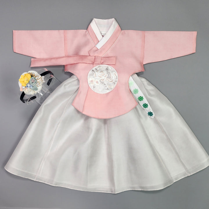 Hanbok Girl Baby Korea Traditional Clothing Set First Birthday Celebration Party 100th Birth1–15 years Pink Ivory HG108