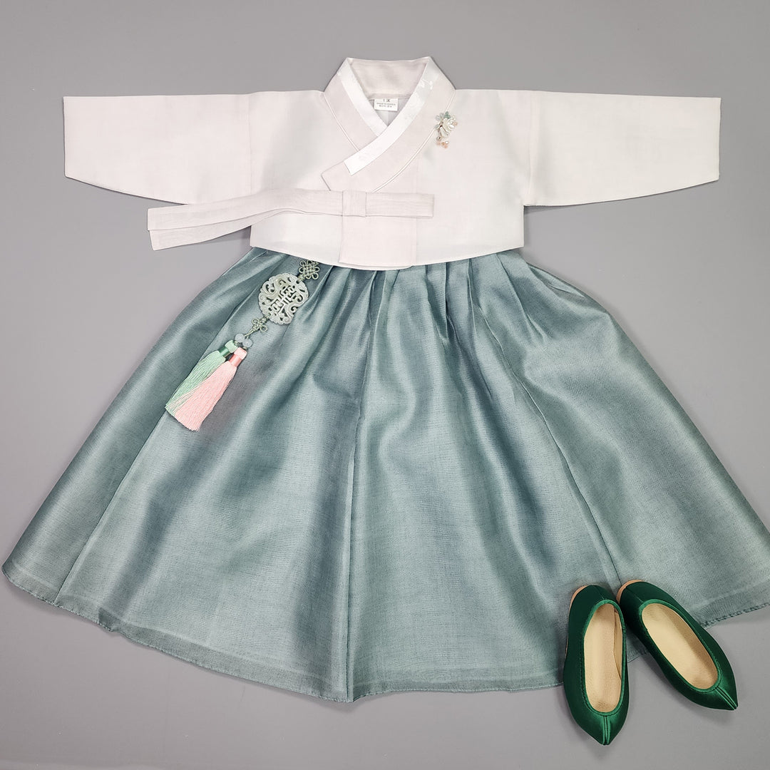 Hanbok Girl Baby Korea Traditional Clothing Set First Birthday Celebration Party 100th Birth1–15 years Ivory Green HG105