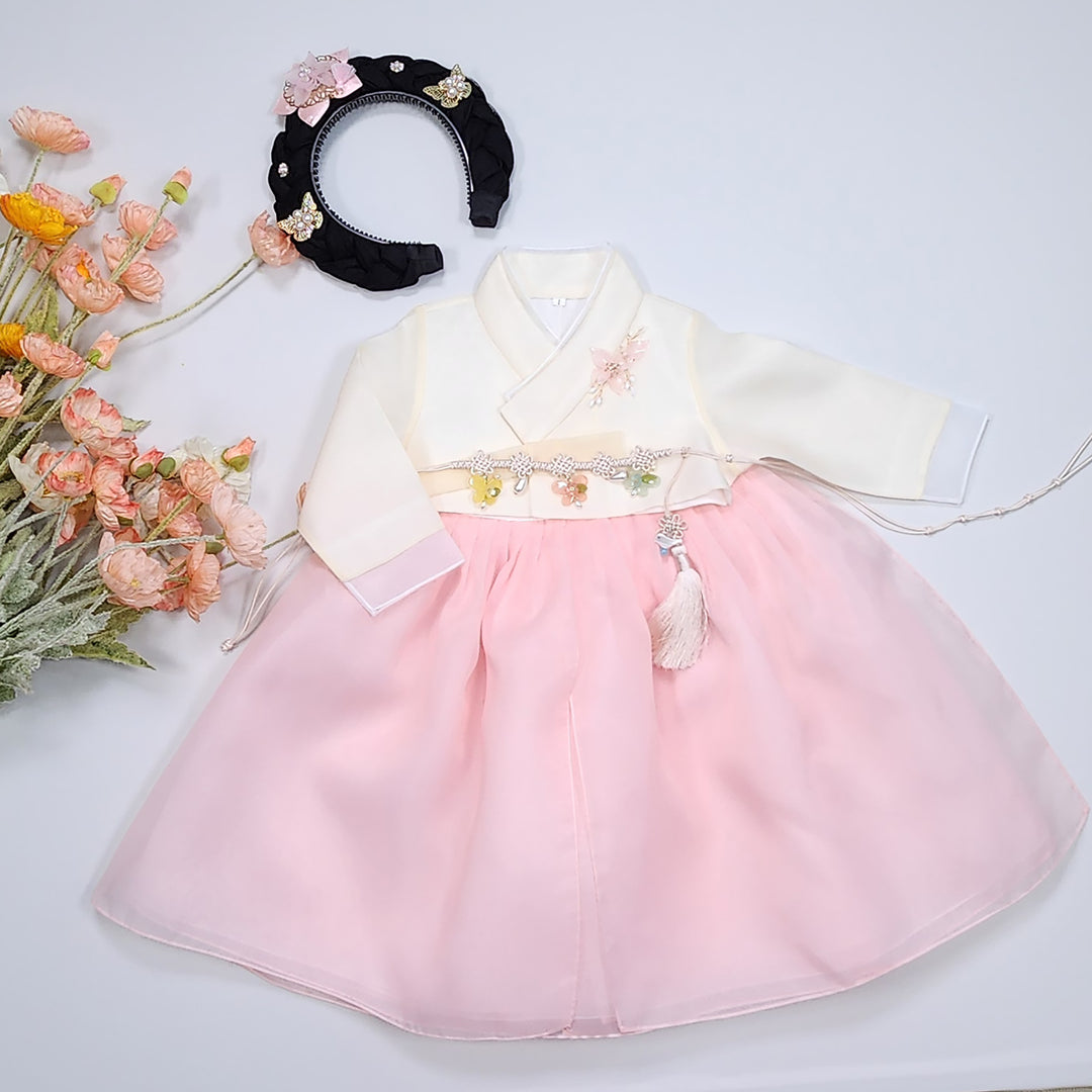 Hanbok Girl Baby Korea Traditional Clothing Set First Birthday Celebration Party Celebration 1–8 years Pastel Beige Pink OSG102