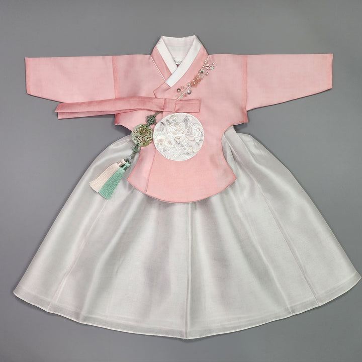 Hanbok Girl Baby Korea Traditional Clothing Set First Birthday Celebration Party 100th Birth1–15 years Pink Ivory HG108