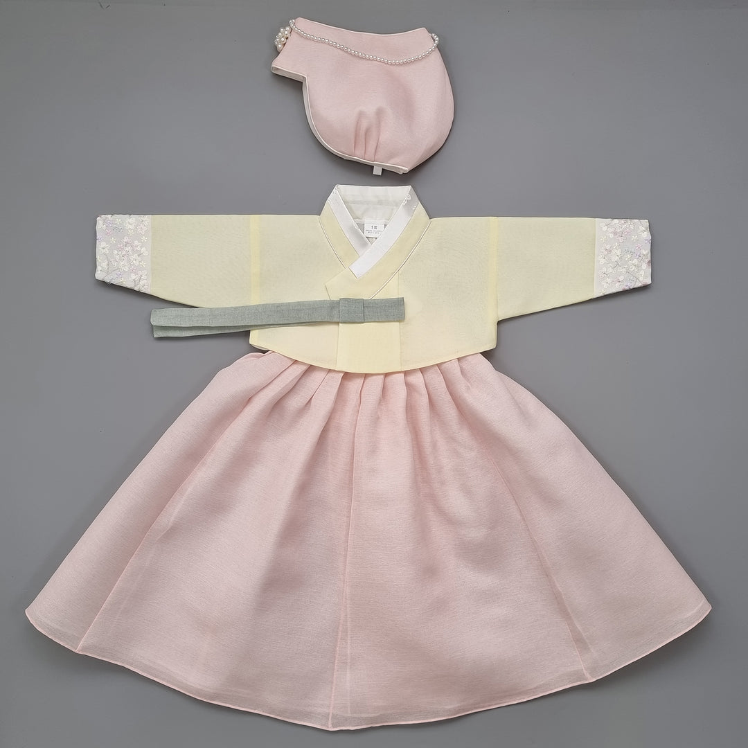 Hanbok Girl Baby Korea Traditional Clothing Set First Birthday Celebration Party 100th Birth Celebration 1–15 years Light Pink Cute Yellow HG164