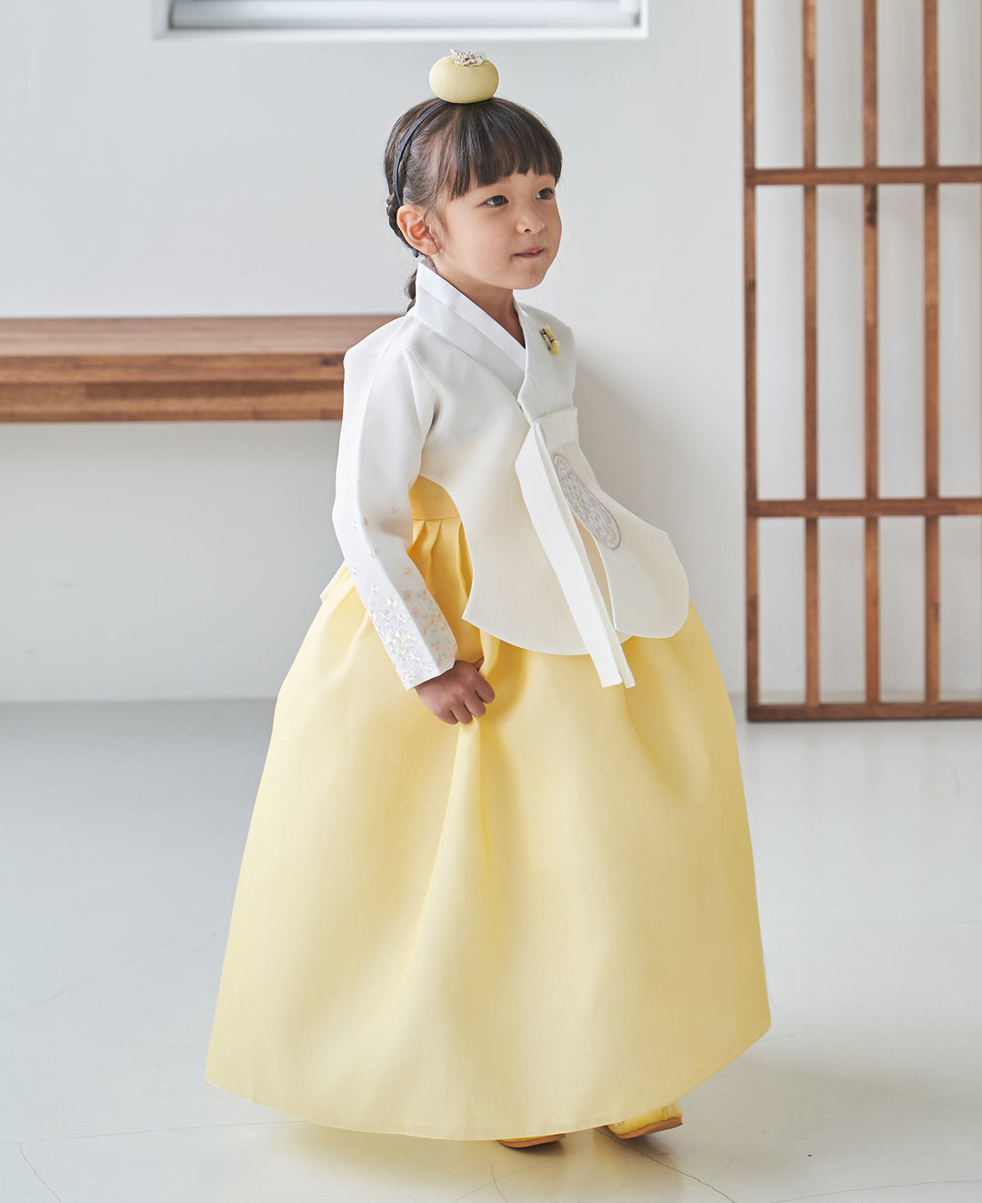 Hanbok Girl Baby Korea Traditional Clothing Set First Birthday Celebration Party 100th Birth Celebration 1-10 years Ivory Yellow