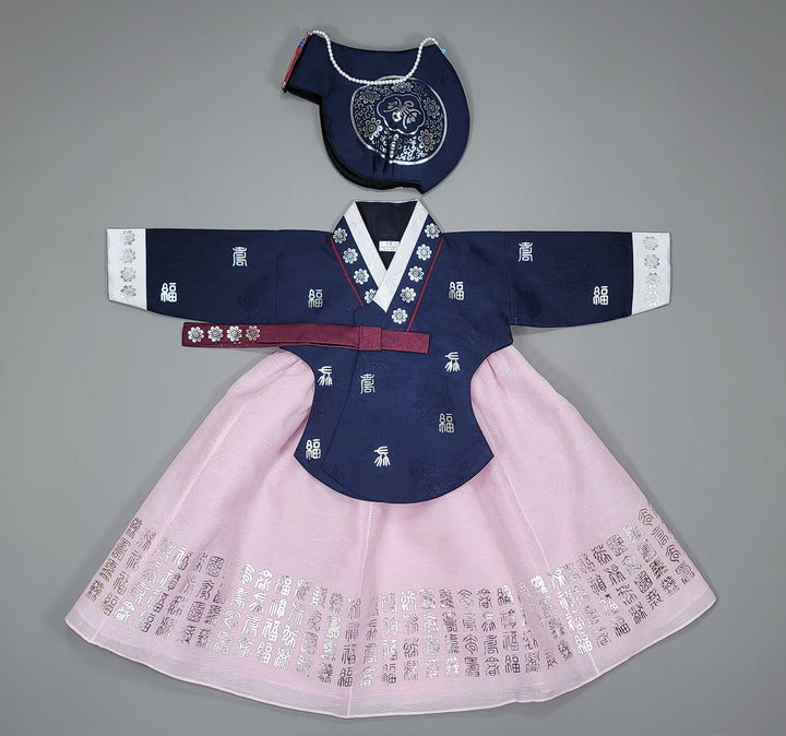 Hanbok Dress Girl Baby Korea Traditional Clothing Set First Birthday Celebration Party 100th Birth1–15 years Silver Print HG147