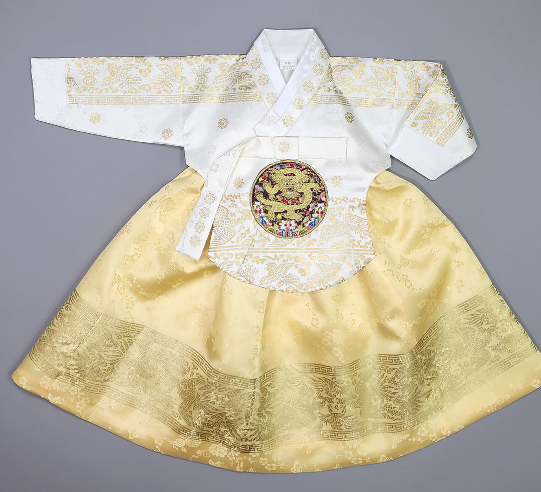 Hanbok Girl Baby Korea Traditional Clothing Set First Birthday Celebration Party Celebration 1–10 Years White Gold Print HG120