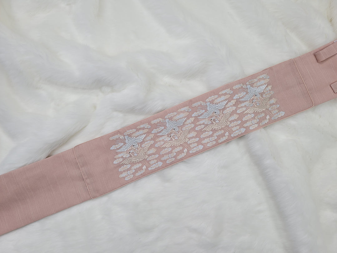 Korean Traditional Hanbok Belt Man Embroidery Pink OB03
