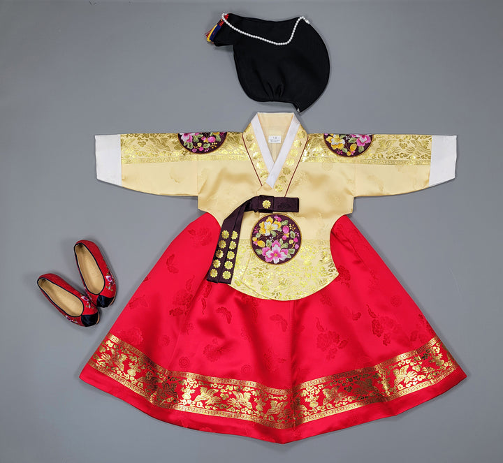 Hanbok Dress Girl Baby Korea Traditional Clothing Set First Birthday Celebration Party 100th Birth1–15 years Gold Print HG149