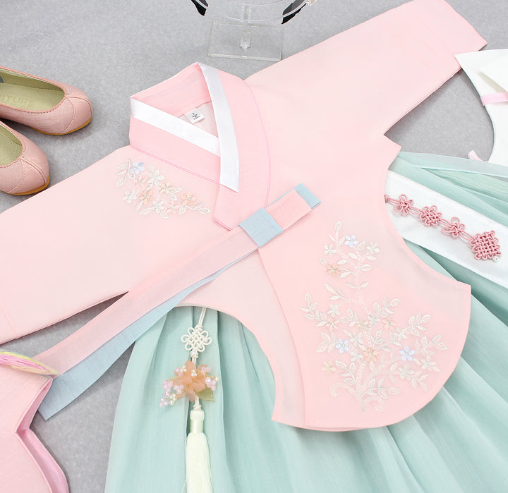 Hanbok Girl Baby Korea Traditional Clothing Set First Birthday Celebration Party Celebration 1–8 years Pink Mint Embroidery DGH107