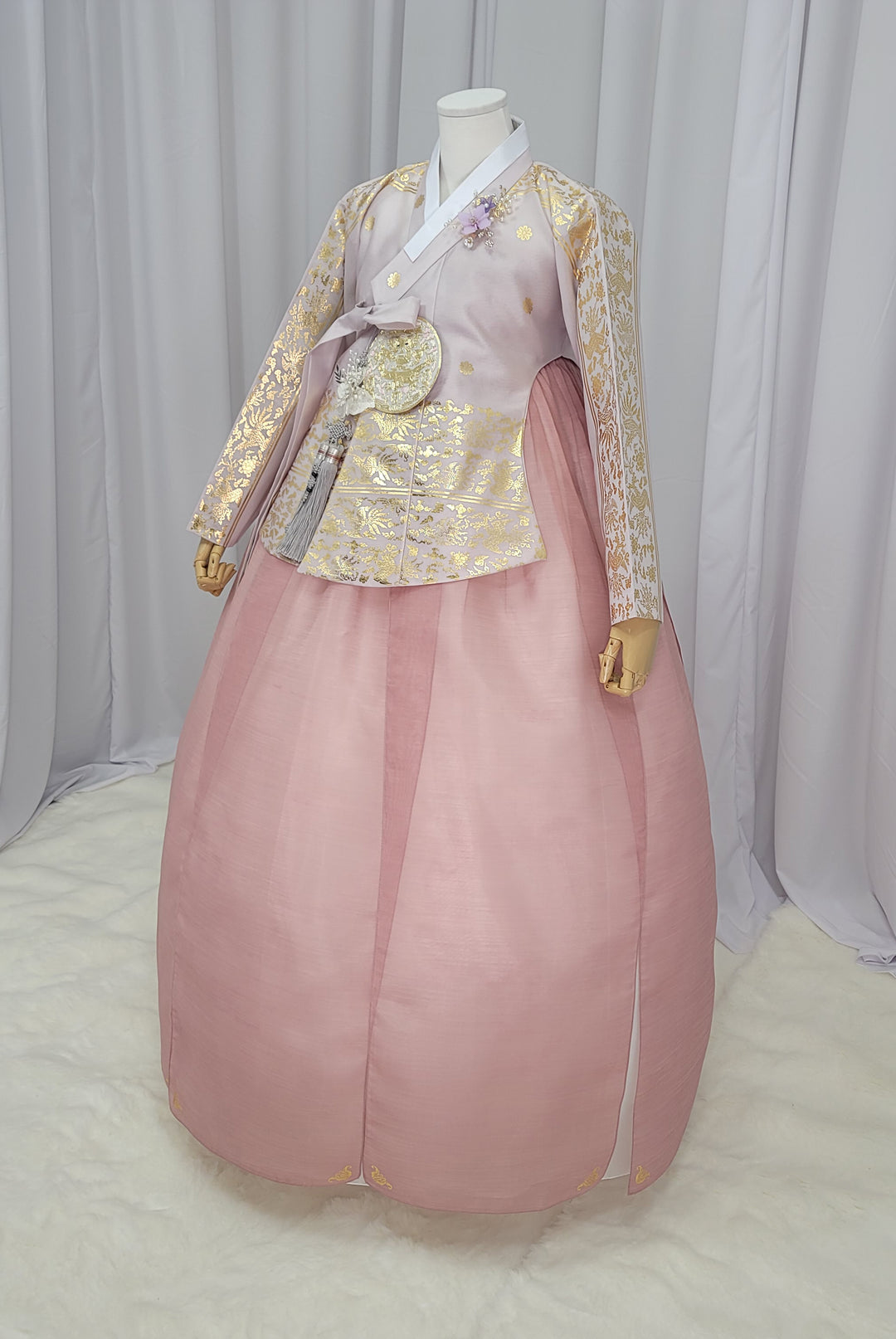 Korean Traditional Woman Personal Custom Hanbok Wedding Party Ceremony High Quality Print Dangui 당의 Queen Princess Design Hanbok Dark Pink Gold Print OSW152