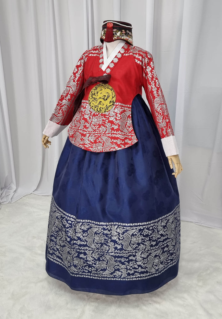 Korean Traditional Woman Personal Custom Hanbok Wedding Party Ceremony High Quality Print Dangui 당의 Queen Princess Design Hanbok Red Navy OSW144