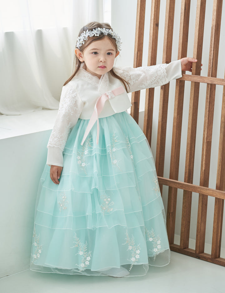 Hanbok Dress Girl Baby Korea Traditional Clothing Set First Birthday Celebration Party Celebration 1–10 Years Fancy Mint Dress OS102