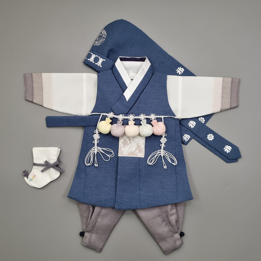 Hanbok Boy Baby Korea Traditional Clothing Set First Birthday Celebration Party 100th Birth Celebration 1-15 years Baby Blue HGB102