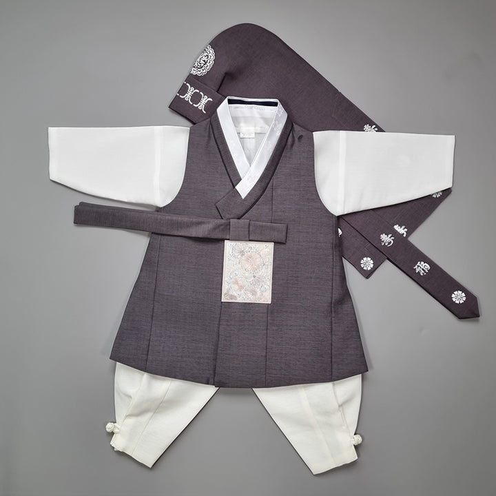 Hanbok Boy Girl Baby Korea Traditional Clothing Set First Birthday Celebration Party 100th Birth Celebration 1–15 years Dark Gray HGB207