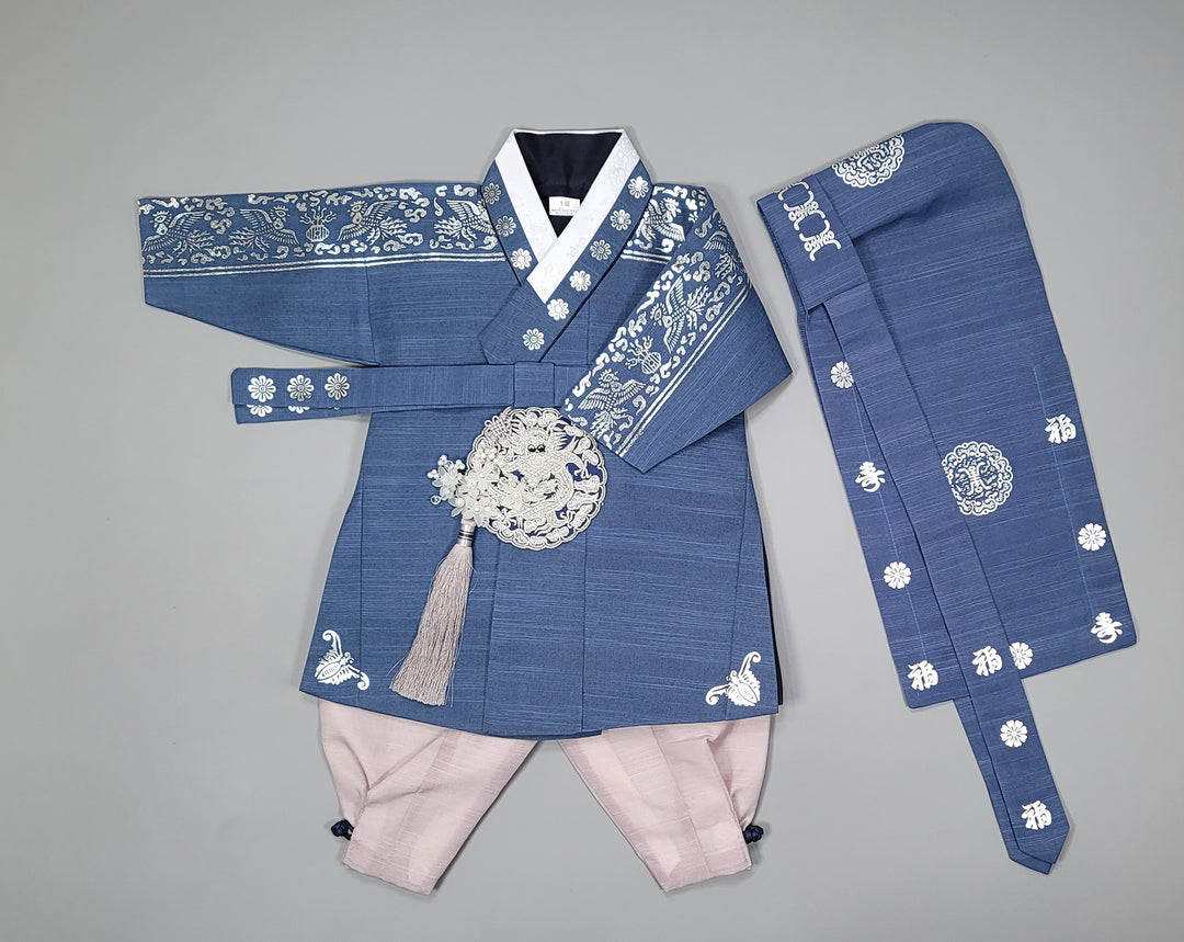 Korean Traditioanl Boy Baby Hanbok Dol Baikil Party Celebration 100th-8 Ages Silver Print